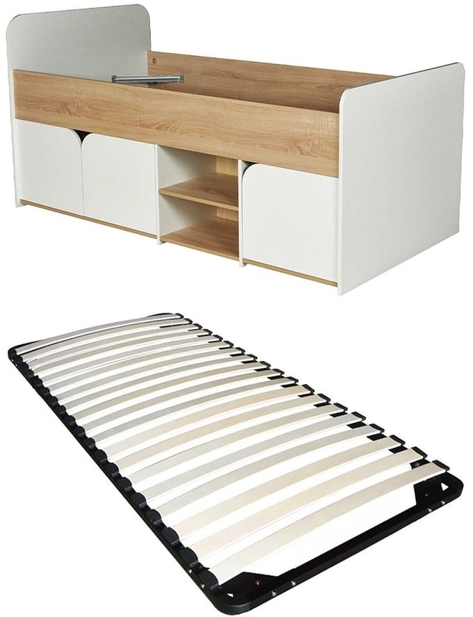 Vente-unique Bedframe hout natuurlijk licht, wit 90 x 190 cm