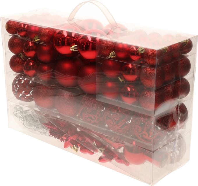 Bellatio decorations Kerstballen set - 110 stuks - rood - kunststof