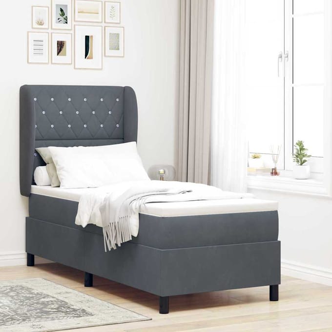 vidaXL - Boxspring - bed - met - kussen - Donkergrijs - 200 - x - 80 - cm - Fluweel