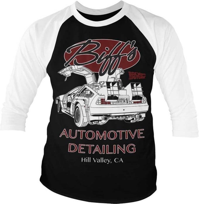 Back To The Future Raglan top -S- Biff's Automotive Detailing Zwart/Wit