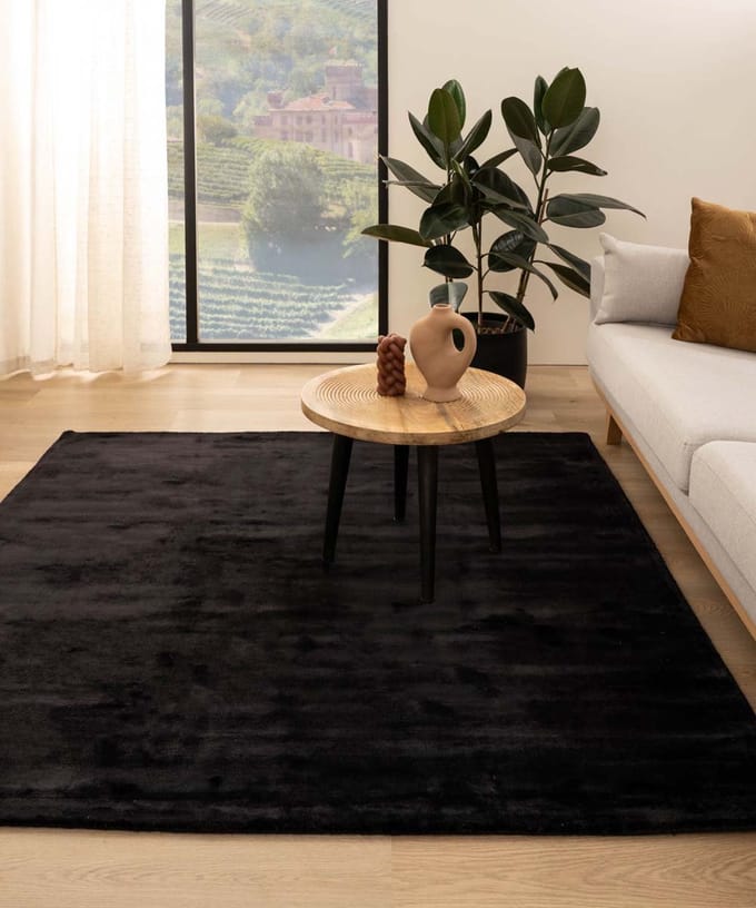 Viscose vloerkleed vierkant - Pearl zwart 200x200