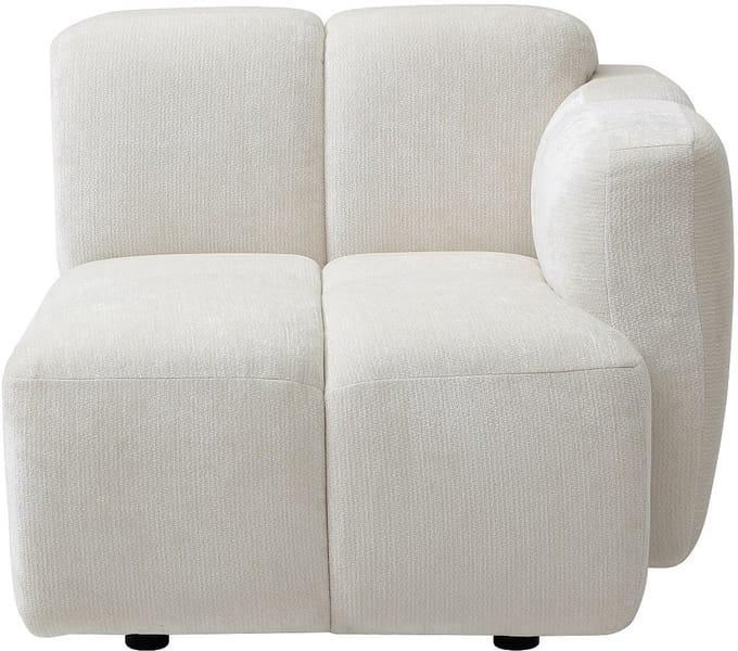Vente-unique Hoekfauteuil rechts in gestructureerde gebroken witte stof CARLIVI