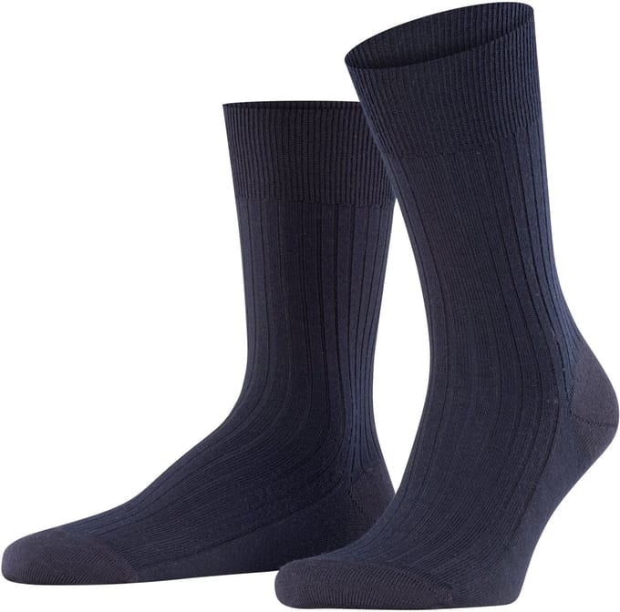 FALKE Bristol Pure effen geribd wol sokken heren blauw - maat 45-46