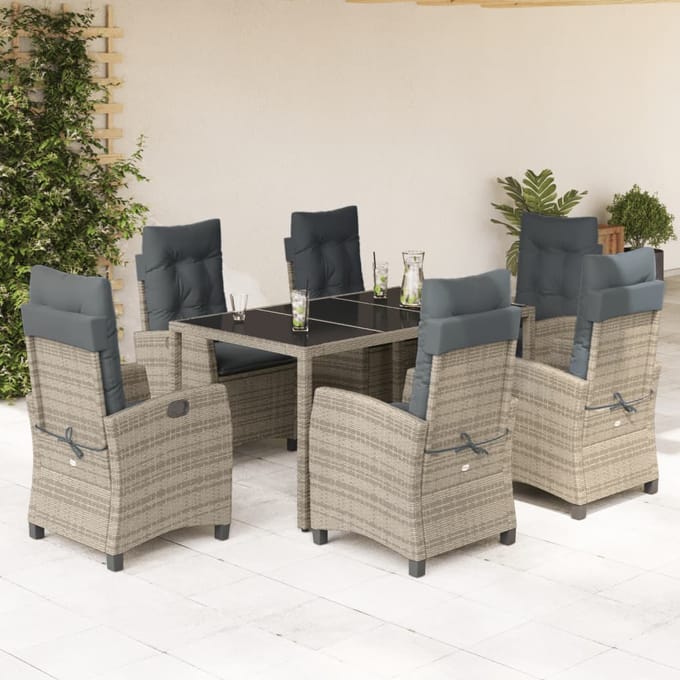 vidaXL - 7-delige - Tuinset - met - kussens - poly - rattan - grijs