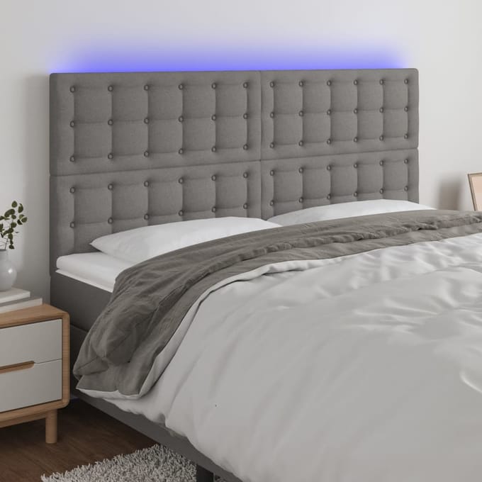vidaXL - Hoofdbord - LED - 200x5x118/128 - cm - stof - donkergrijs