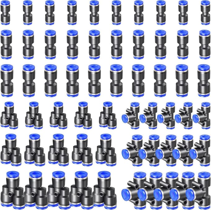 60 Stuks Pneumatische Koppelingen 4mm/6mm/8mm - Snelkoppelingen voor Luchtleidingen