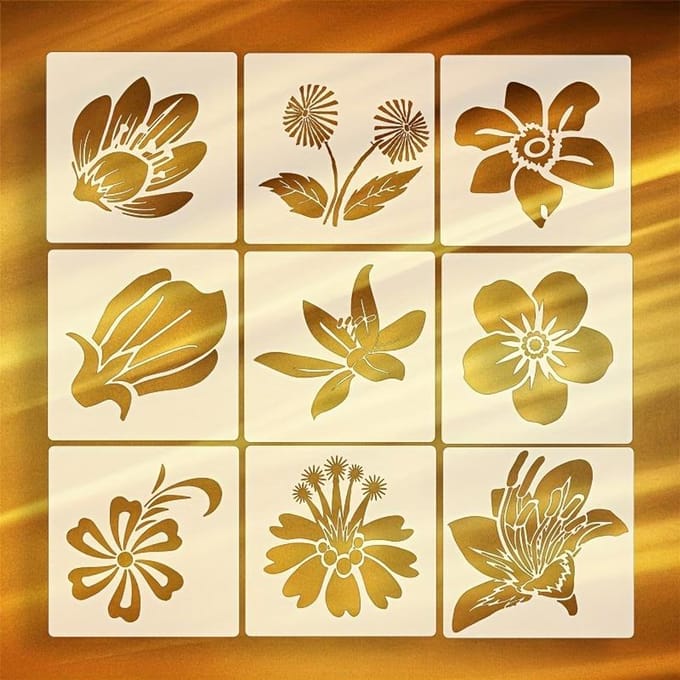 1 Set/9 Stuks Blad Bloemen Sjabloon Klem Sjabloon, Alfabet Vloer Schilderen Sjabloon Knutsel Sjabloon Bloemen Schilderen Sjabloon 9pcs brown
