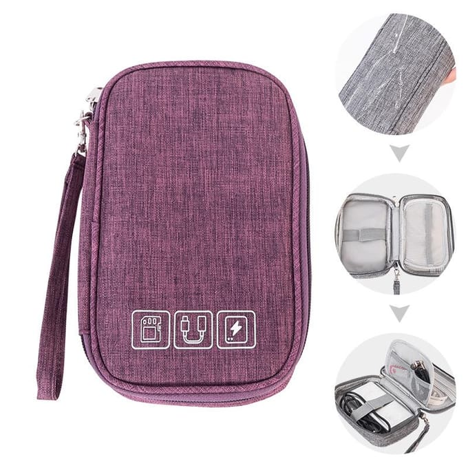 Multifunctionele digitale tas oplaadschat datakabel opbergtas hand mobiele stroom opbergtas 0 paars