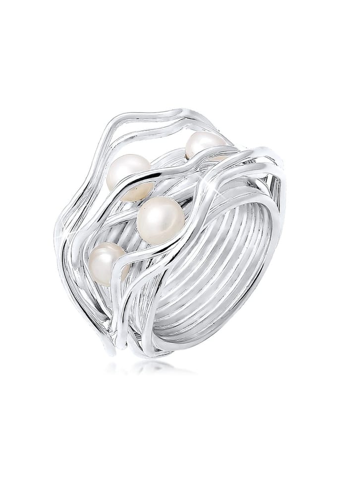 Nenalina - Ring - Verknotet Gewoben Süßwasserperlen 925 Silber - Dames
