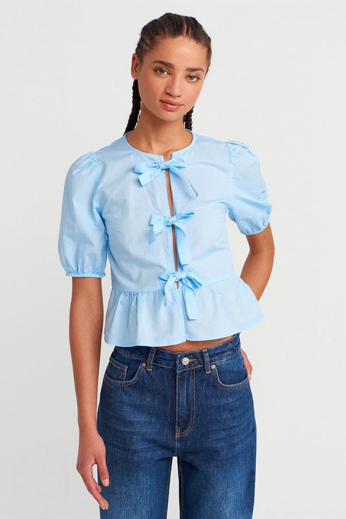 Dames Crop Blouse met Strikdetail