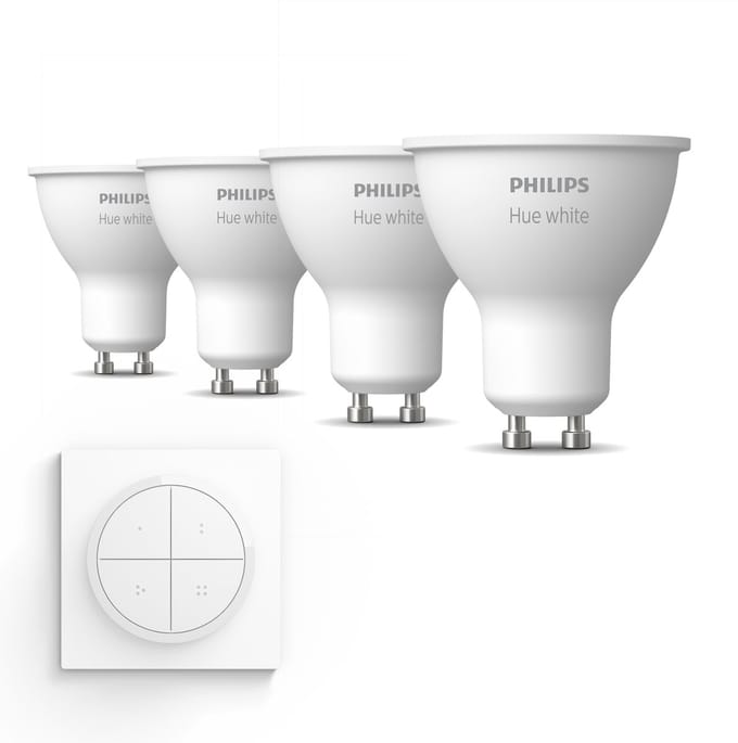 Philips Hue Uitbreidingspakket - GU10 - met 4 Spotjes - Warmwit Licht - Incl. 1 Hue Dial Switch (Wit) - Hue White
