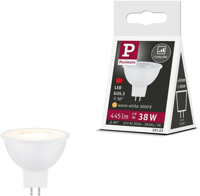 Standaard 12 V 3-Step-Dim LED-reflector GU5,3 445lm 6W 3000K dimbaar Wit mat