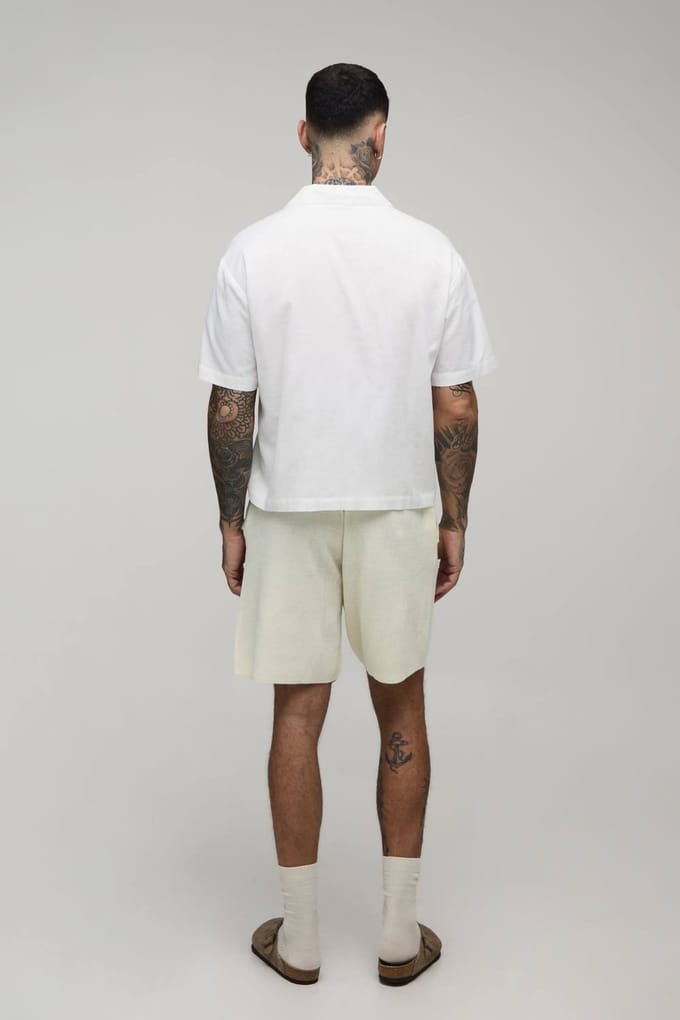 Lange Relaxed Geribbelde Gebreide Short | Ecru | Size Small