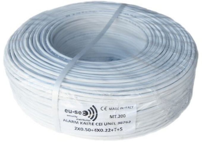 Alarmkabel afgeschermd - 6 aders - 2X0.50 en 4X0.22 - per rol - 200 m - Wit