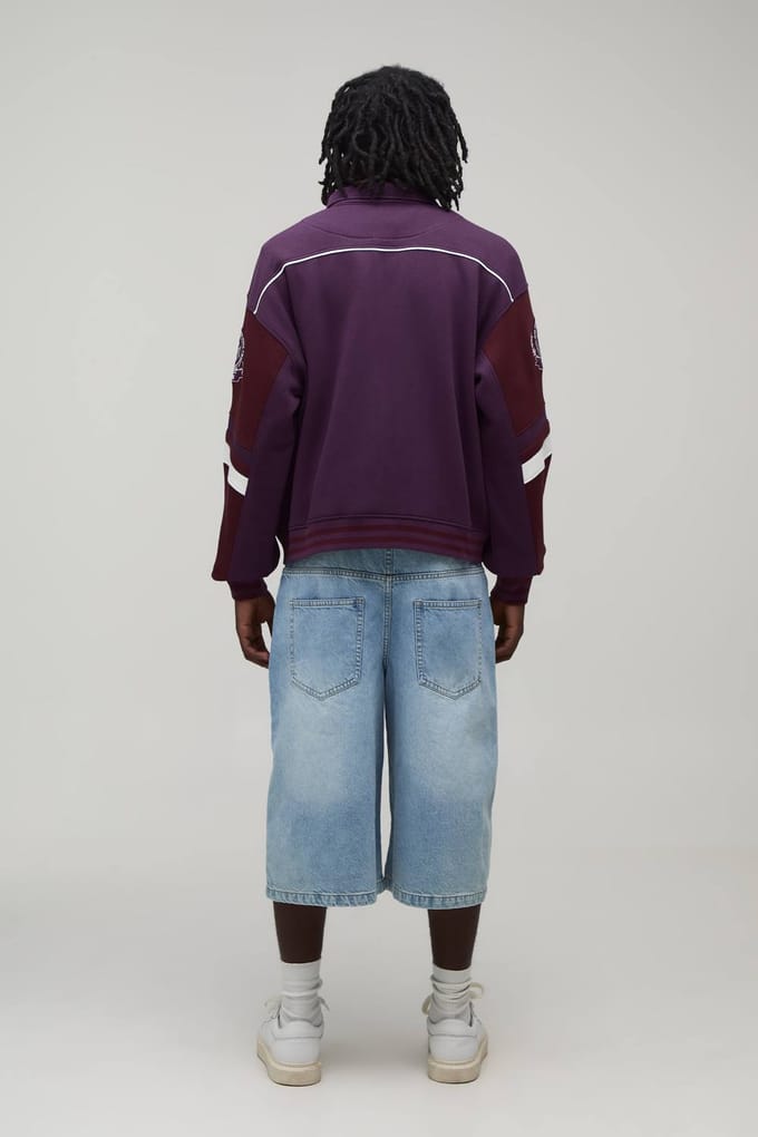 Regular Fit Jack Met Kraag In Gecertificeerde Varsity Jersey Stijl | Plum | Size Medium