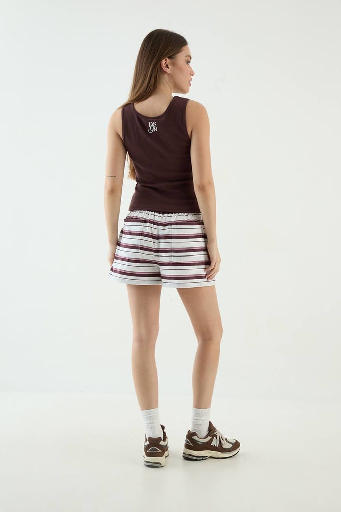 Dames Dsgn Studio Gestreepte Short Met Trekkoord In De Taille | Ecru | Maat: Small