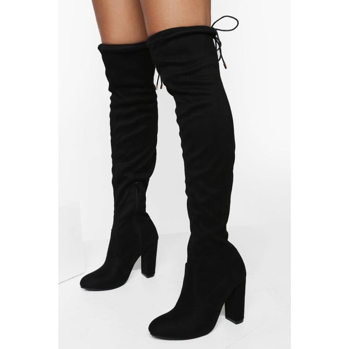 boohoo Dames Block Heel Tie Nep Suede Dijlaarzen | Black | Maat: 3