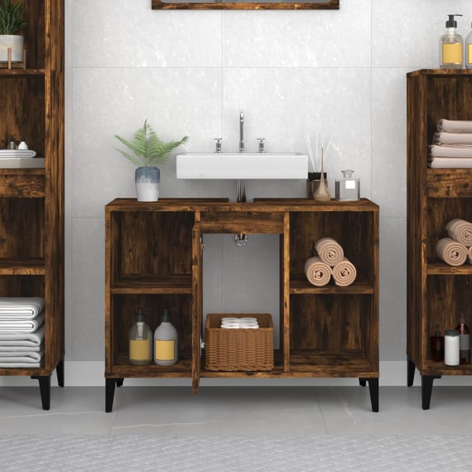 vidaXL - Wastafelkast - 80x33x60 - cm - bewerkt - hout - gerookt - eikenkleurig