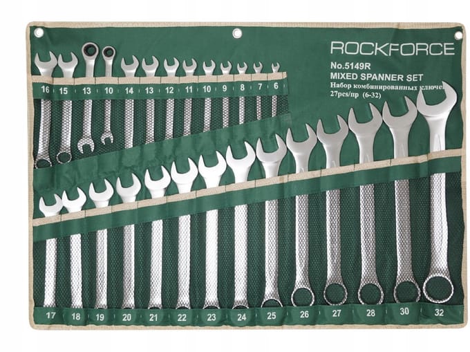 Rock Force RF-5149R - Ringsleutelset - 27-delig - Chroom-Vanadiumstaal - Zwart - Satijnafwerking