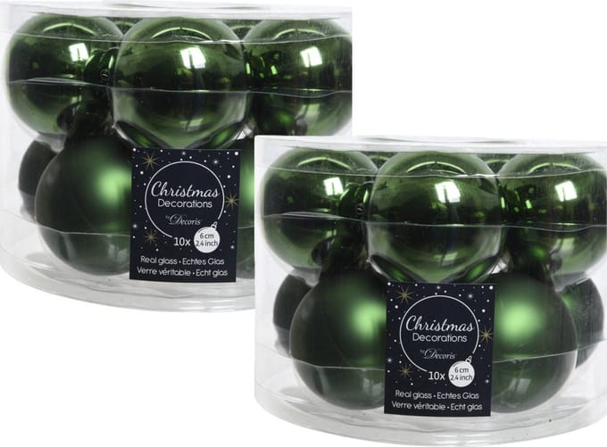 Decoris Kerstballen set - 20x stuks - donkergroen - glas - 6 cm - glans en mat - kerstversiering