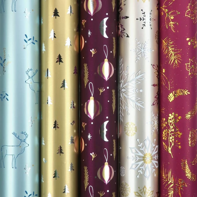 ICELAND Metallic assortiment kerstcadeaupapier inpakpapier - 150 x 70 cm - 5 rollen