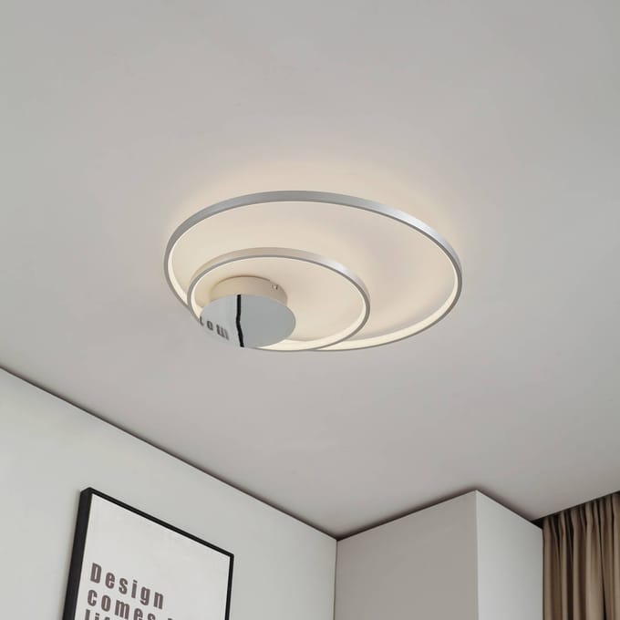 Lindby Nerwin LED plafondlamp, 65 cm, rond, aluminium/chroom