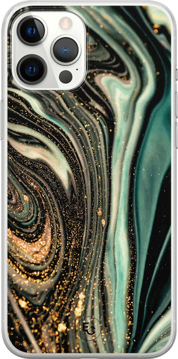 Hoesje geschikt voor iPhone 12 Pro Max - Marble khaki - Soft Case - TPU - Marmer - Groen - ELLECHIQ