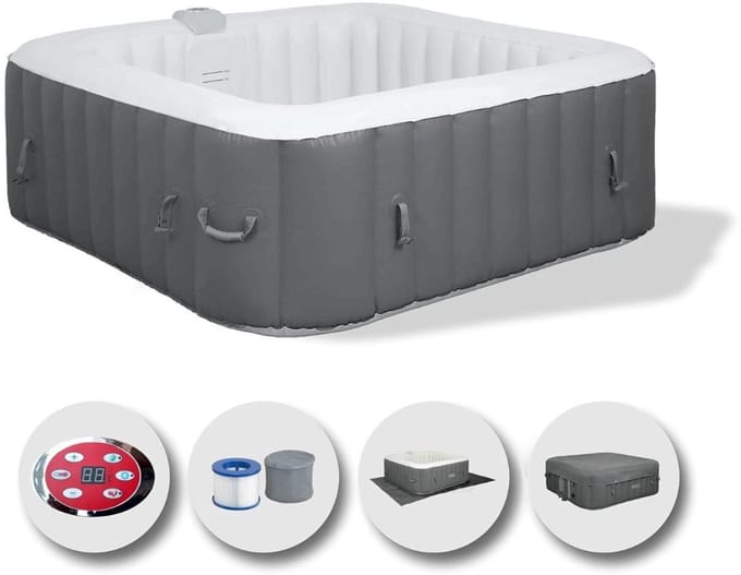 Thuys – Opblaas Jacuzzi – Jacuzzi – Lazy Z Spa – 145cm x 145cm x 65cm – Grijs