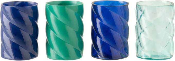 J-Line windlicht - glas - azuurblauw/blauw - small - set van 4