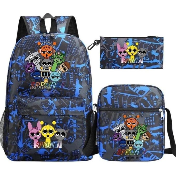 Grote schooltas met schouderband; studenten etui set van drie delen Three-piece set