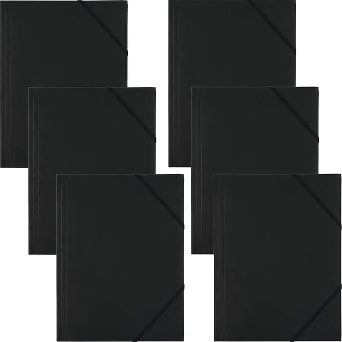 Famanu - 6 stuks Verzamelmap postmap van PP met elastiek, elastische map van plastic, zwart