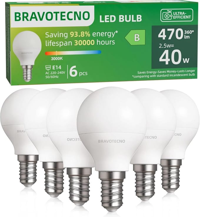 6x E14 LED Lamp Warmwit 3000K 2.5W 470LM Vervangt 40W Energieklasse B
