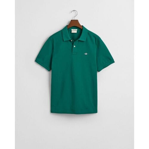Gant Polo Fine Shield Short Sleeve Piqué Uni Deep Forest Green / male