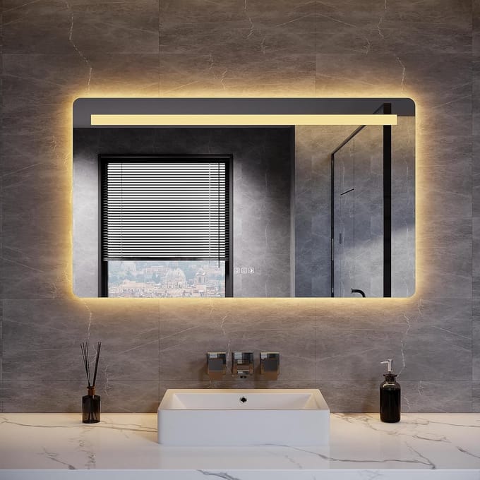Grote Badkamerspiegel met Verlichting, Make-up Spiegel en Stopcontact