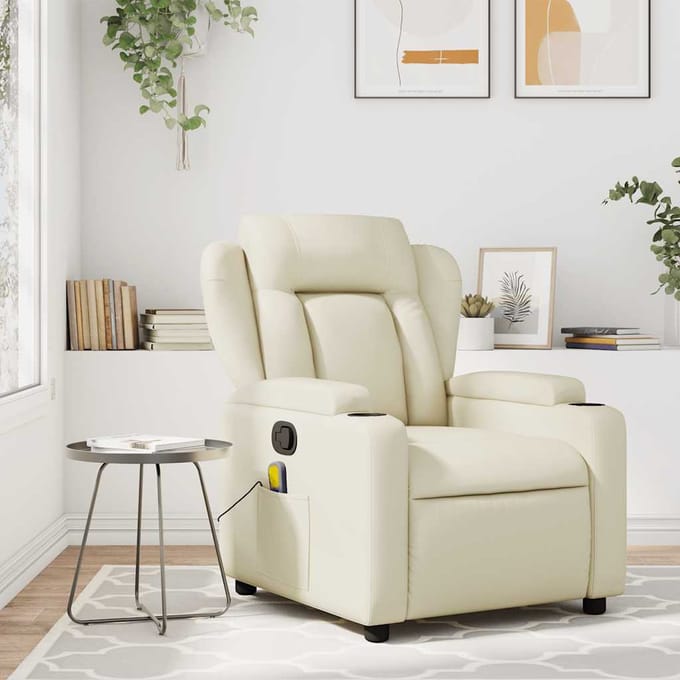 vidaXL - Massagestoel - van - kunstleer - in - crèmekleur
