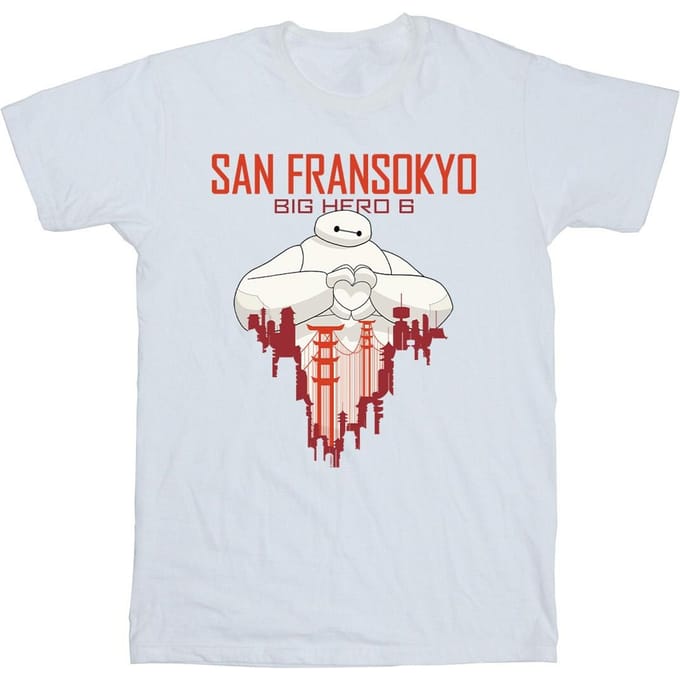 Disney Heren Big Hero 6 Baymax San Fransokyo Hart T-Shirt (Wit)
