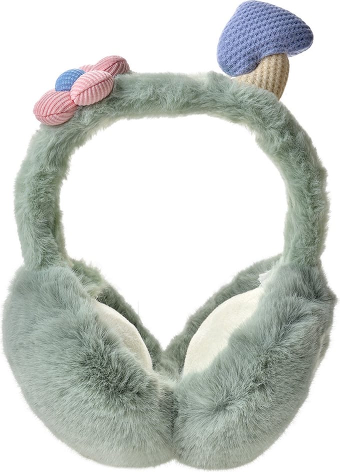 Clayre & Eef Oorwarmers Kinderen one size Groen Pluche Paddenstoelen