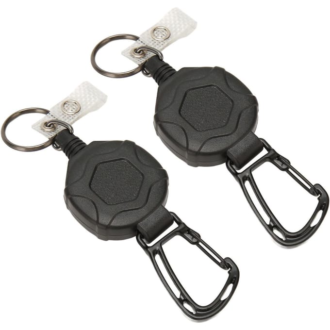 2 stuks Intrekbare Sleutelhanger Heavy Duty Karabiner ID-badgehouder met Intrekbaar Stalen Draadtouw black