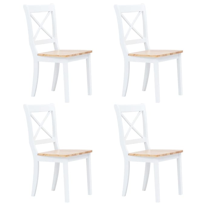 vidaXL - Eetkamerstoelen - 4 - st - massief - rubberwood - naturel - en - wit