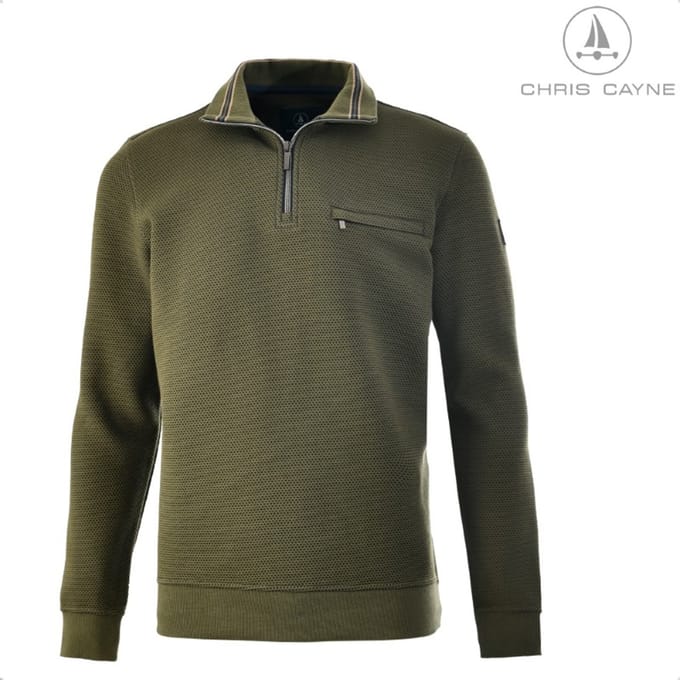 Trui 4008 groen relief korte rits Chris Cayne - maat M