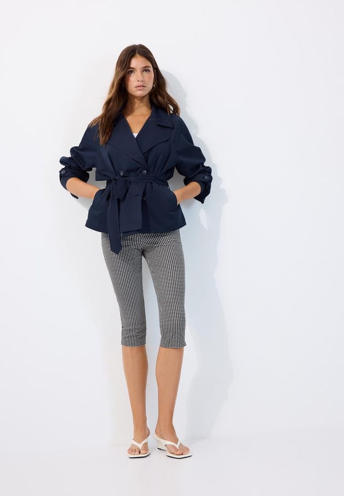 Stradivarius Korte, soepelvallende trenchcoat met ceintuur  Blauw XL