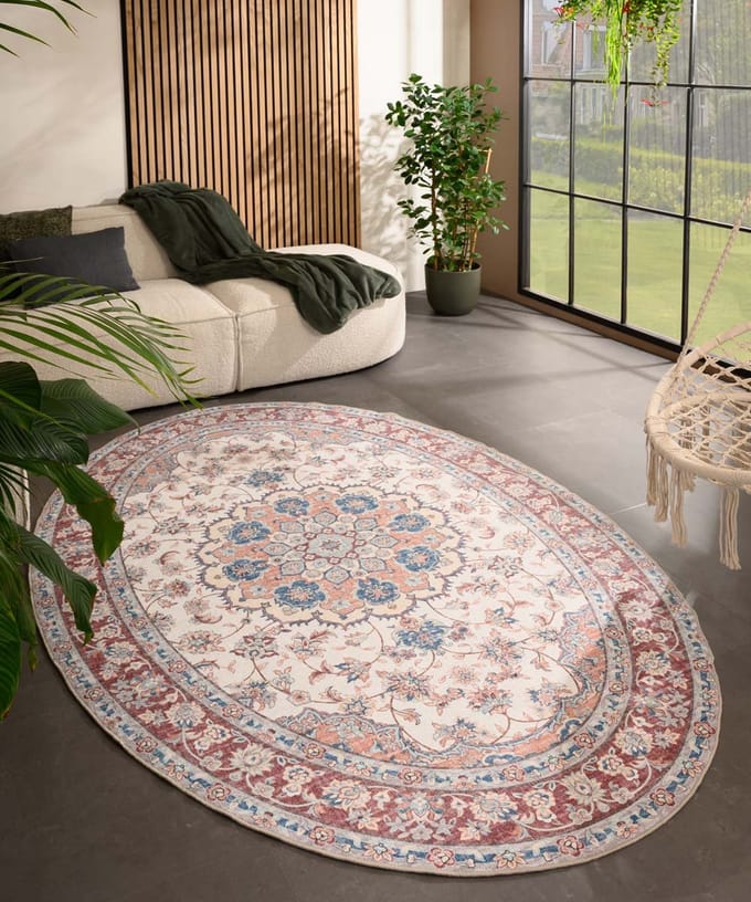 Vintage buitenkleed ovaal - Valenca Nova crème/rood 200x290