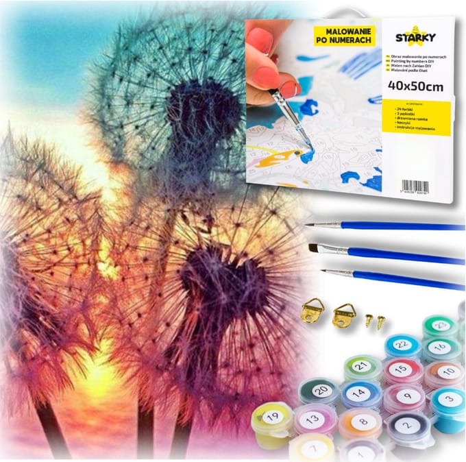 Starky Creative Painting Set - Dandelions - 40x40 cm - DIY Schilderij - Inclusief Lijst