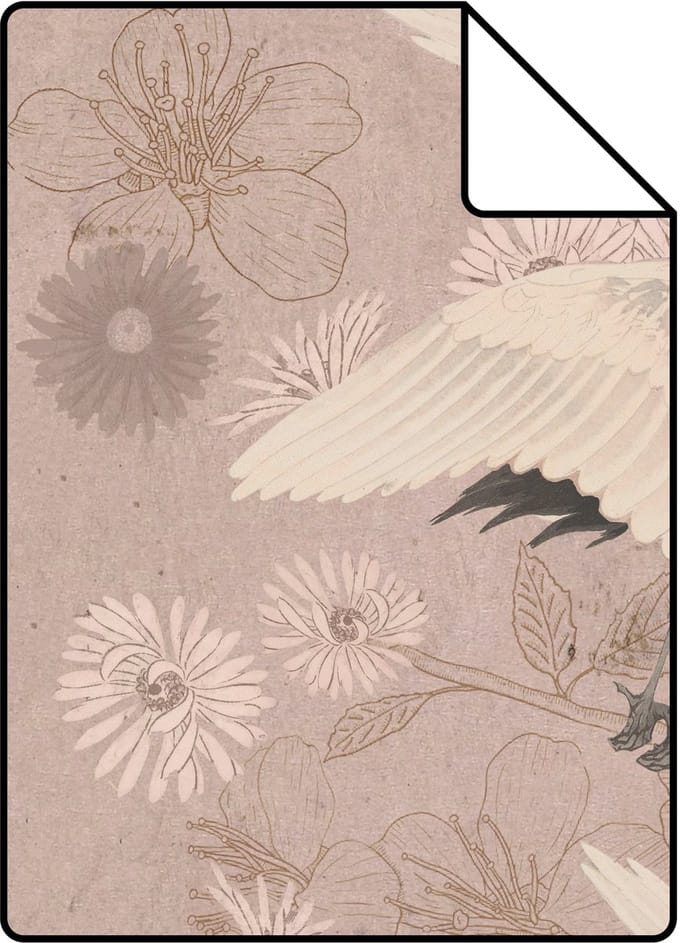 Proefstaal ESTAhome behang kraanvogels grijs roze - 26.5 x 21 cm - 139582-S