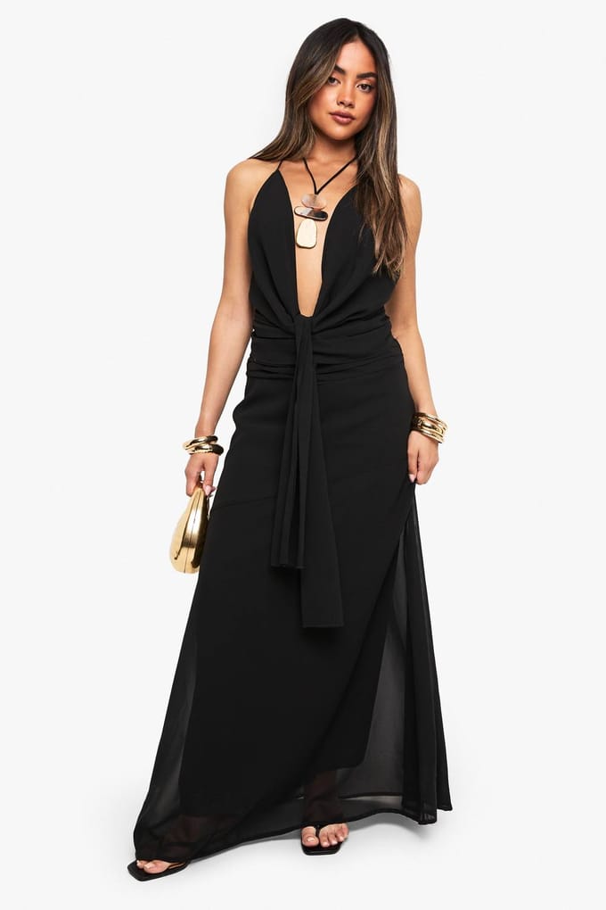 boohoo Dames Chiffon Cowl Top | Zwart | Maat: 42