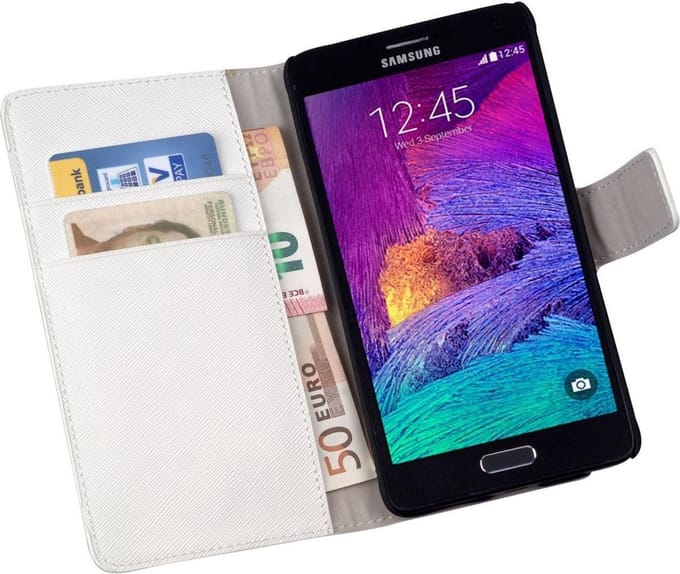 Lelycase Bookcase Flip Wallet Hoesje Samsung Galaxy Note 4 Wit