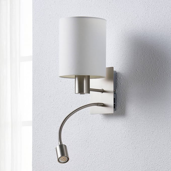 Lindby wandlamp Shajan, 29 cm, textiel, E27, LED leeslampje