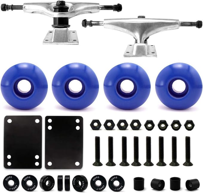 Complete Set Skateboard Onderdelen: Wielen, Kogellagers, Risers en Schroeven Set