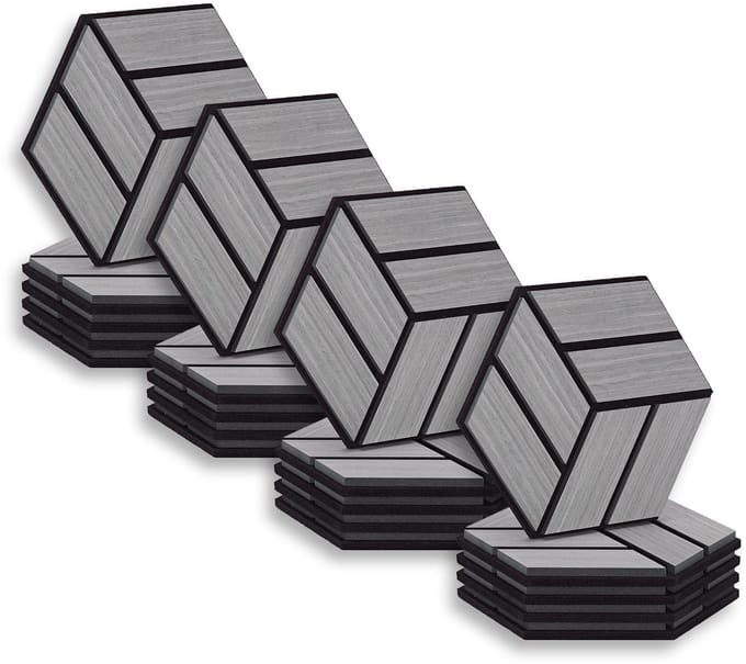 Homestyle4u akoestisch paneel - 20 stuks - Grijs - Zeshoek