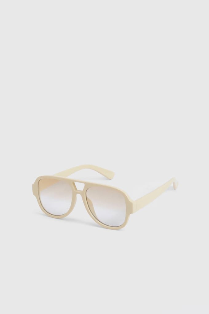 boohoo Dames Retro Aviator Zonnebrillen | Creme